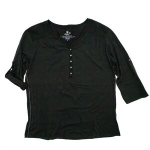 KUHL Shirt Dark Gray Henley 3/4 Roll Sleeve V-Neck Top Women's L RN#108846